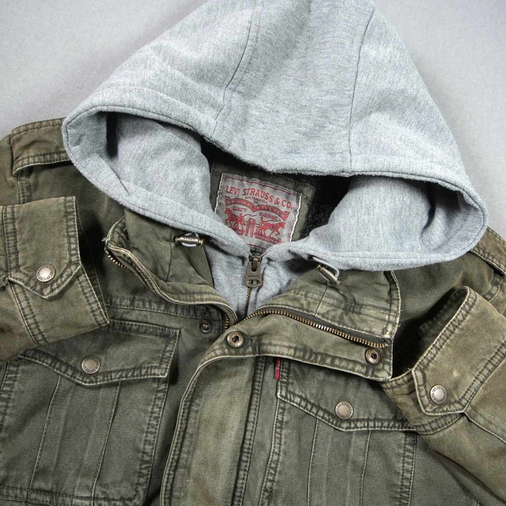 Levi's Sherpa Lined Hooded Canvas Military Field Trucker Men Jacket M Skate